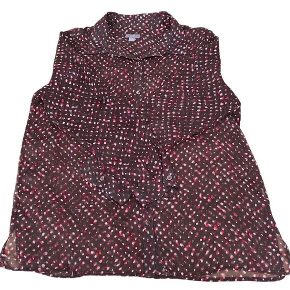 J Jill LS sheer blouse brown w/ red white print GUC last picture shows colors - Picture 1 of 16